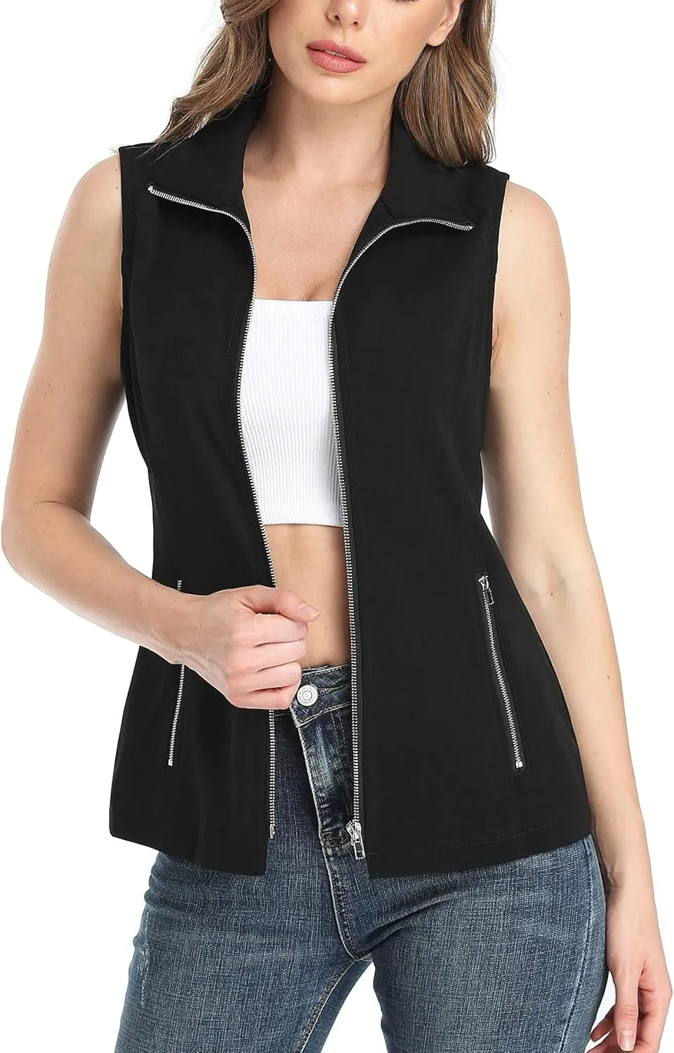 MISS MOLY Vests For Women Casual Lightweight Full-Zip Military Vest Golf Sleeveless Jacket with Pockets