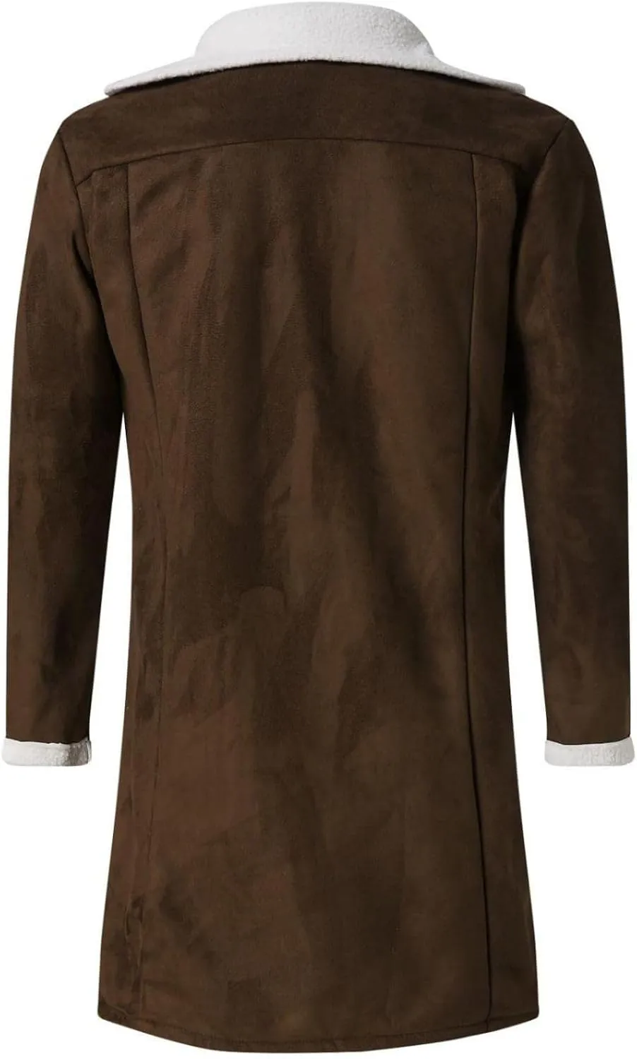 Mmoneyake Men's Shearling Leather Coat Faux Suede Sherpa Lined Sheepskin Jacket Fur Collar Long Trench Coats Soft Overcoat