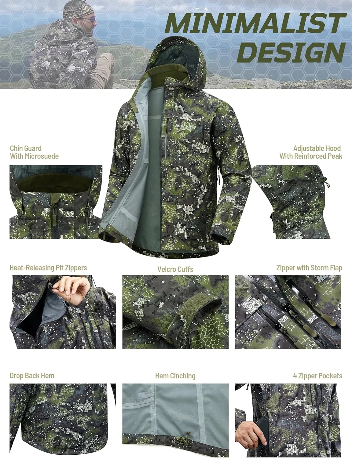 NEW VIEW Lightweight Rain Jackets for Men Waterproof with Hood, Hard Shell Stretch Rain Coat for Outdoor Travel