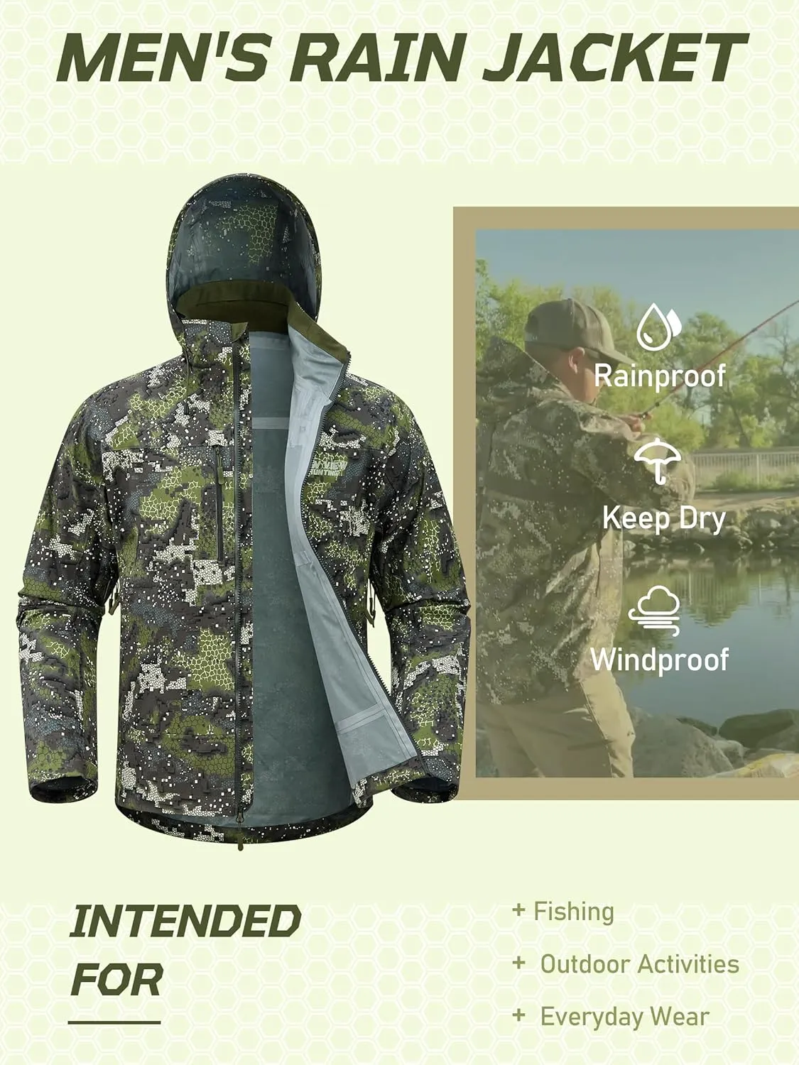 NEW VIEW Lightweight Rain Jackets for Men Waterproof with Hood, Hard Shell Stretch Rain Coat for Outdoor Travel