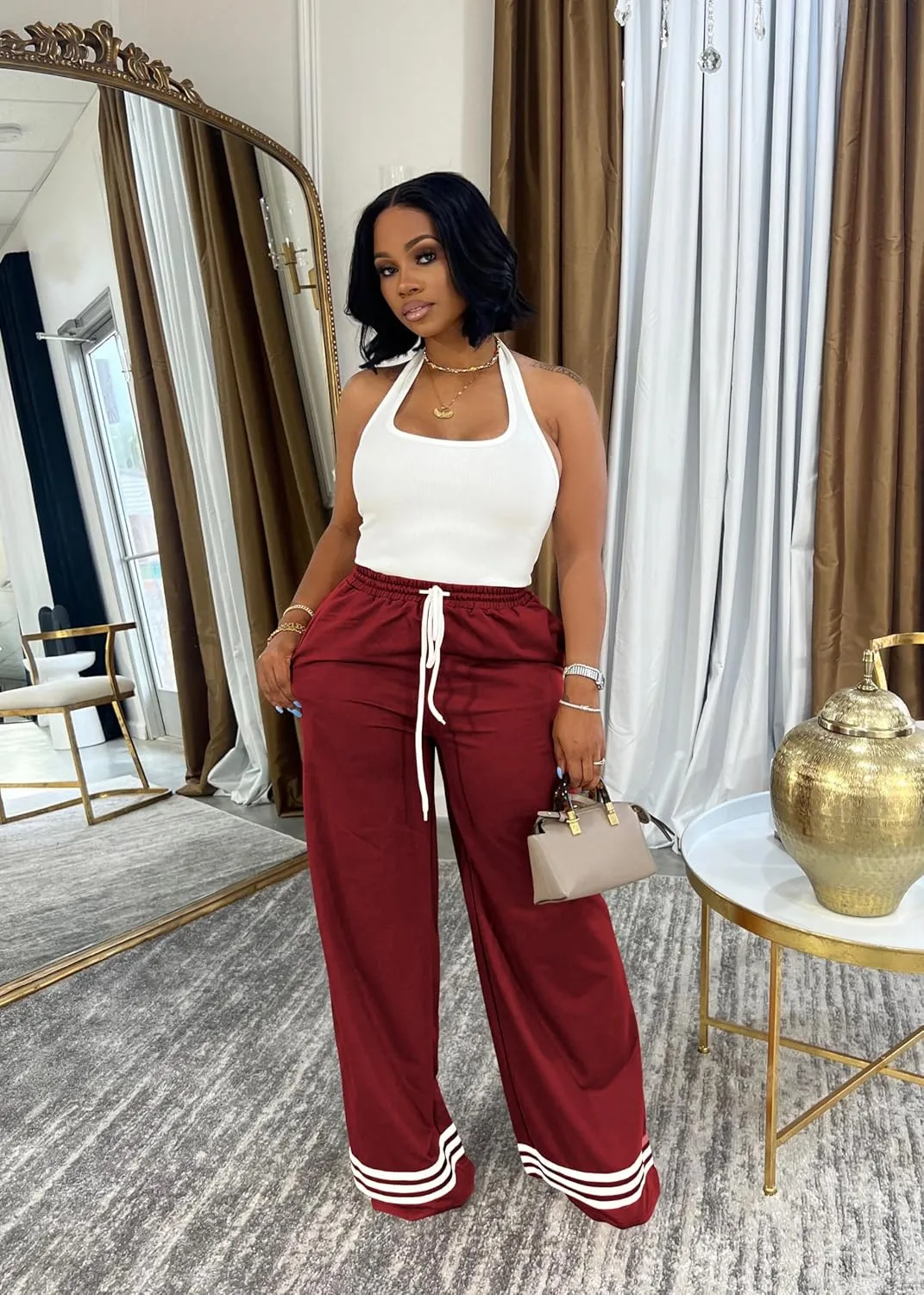 Nimsruc Wide Leg Sweatpants for Women High Waisted Drawstring Casual Loose Long Pants with Pockets