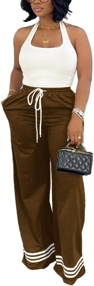 Nimsruc Wide Leg Sweatpants for Women High Waisted Drawstring Casual Loose Long Pants with Pockets