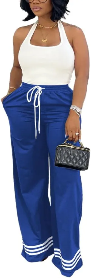 Nimsruc Wide Leg Sweatpants for Women High Waisted Drawstring Casual Loose Long Pants with Pockets