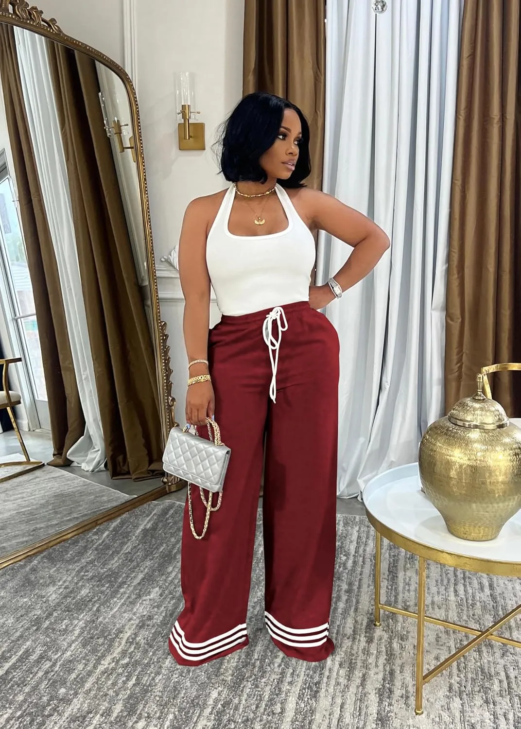 Nimsruc Wide Leg Sweatpants for Women High Waisted Drawstring Casual Loose Long Pants with Pockets