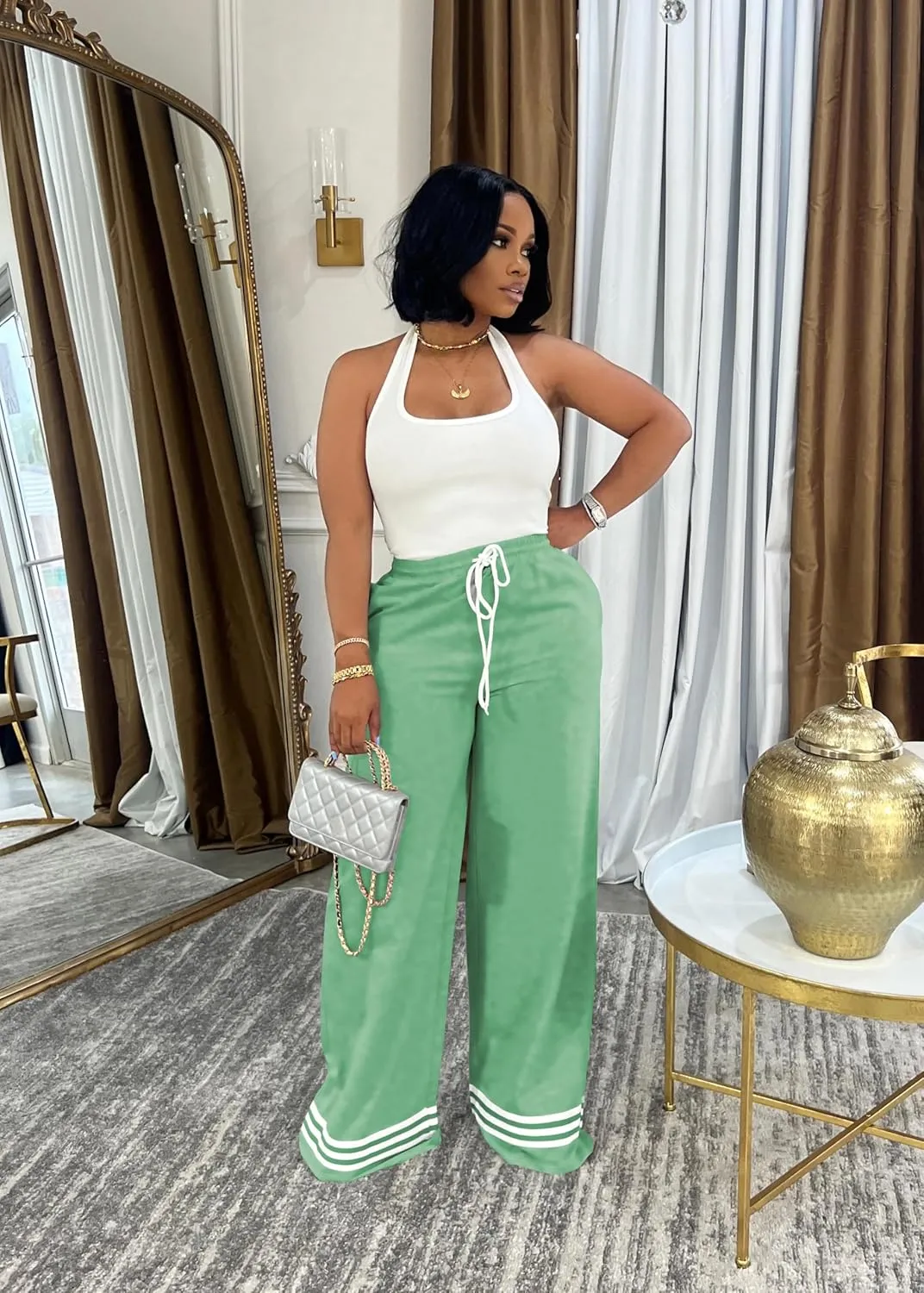 Nimsruc Wide Leg Sweatpants for Women High Waisted Drawstring Casual Loose Long Pants with Pockets