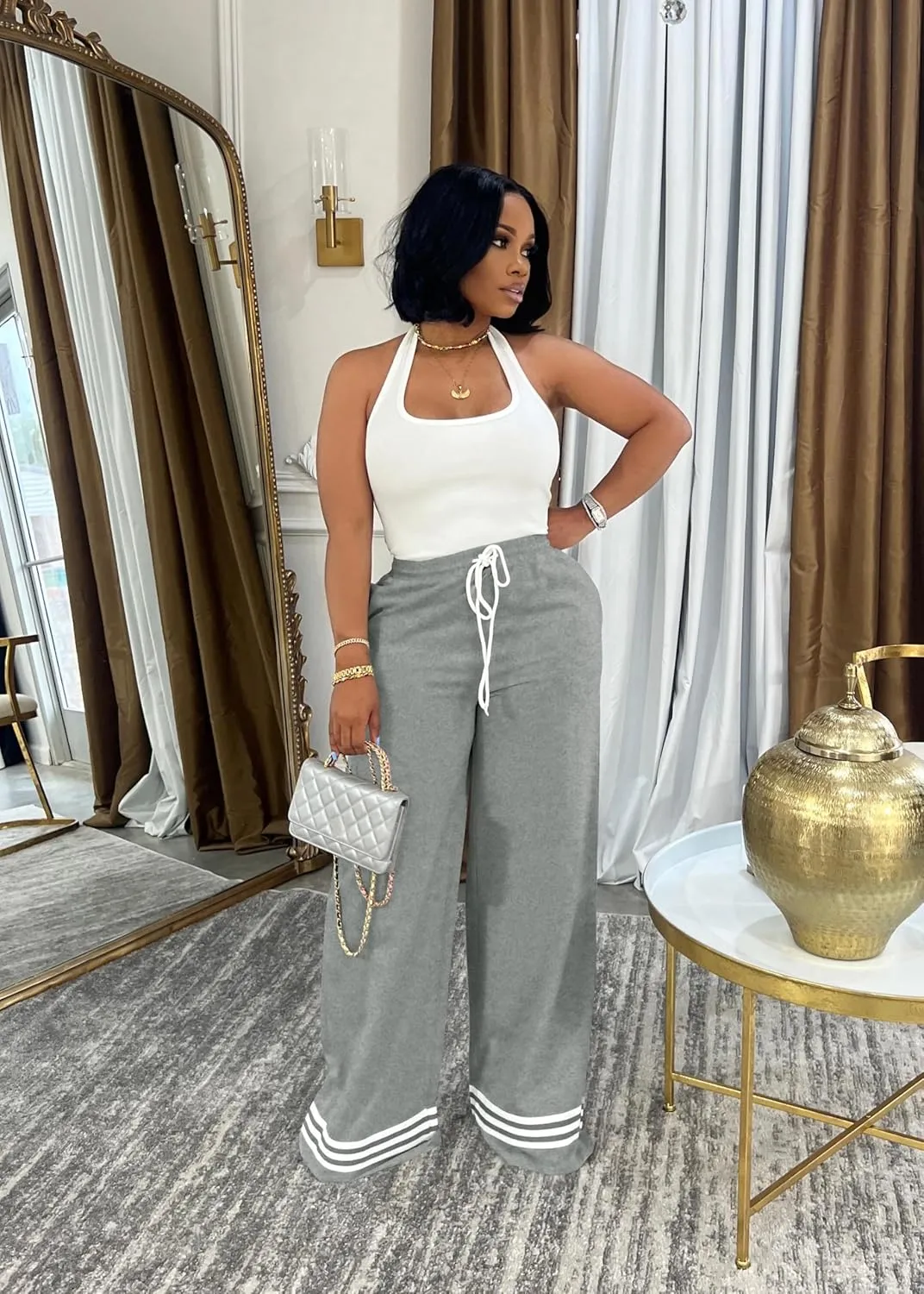 Nimsruc Wide Leg Sweatpants for Women High Waisted Drawstring Casual Loose Long Pants with Pockets
