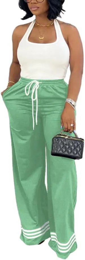 Nimsruc Wide Leg Sweatpants for Women High Waisted Drawstring Casual Loose Long Pants with Pockets