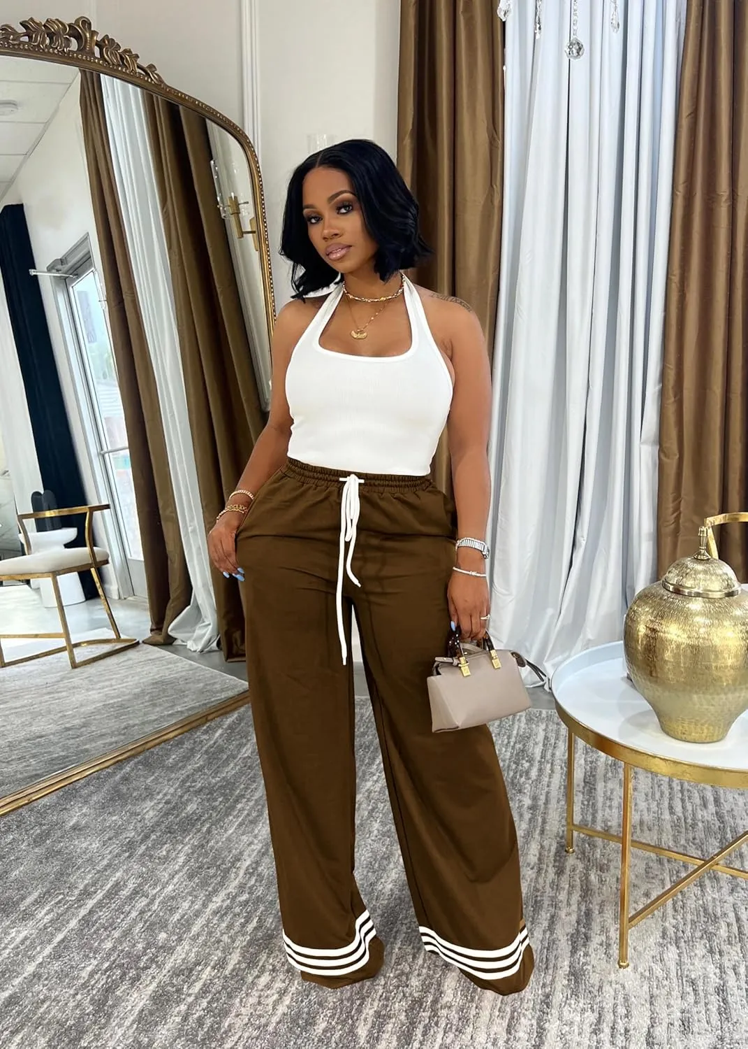 Nimsruc Wide Leg Sweatpants for Women High Waisted Drawstring Casual Loose Long Pants with Pockets