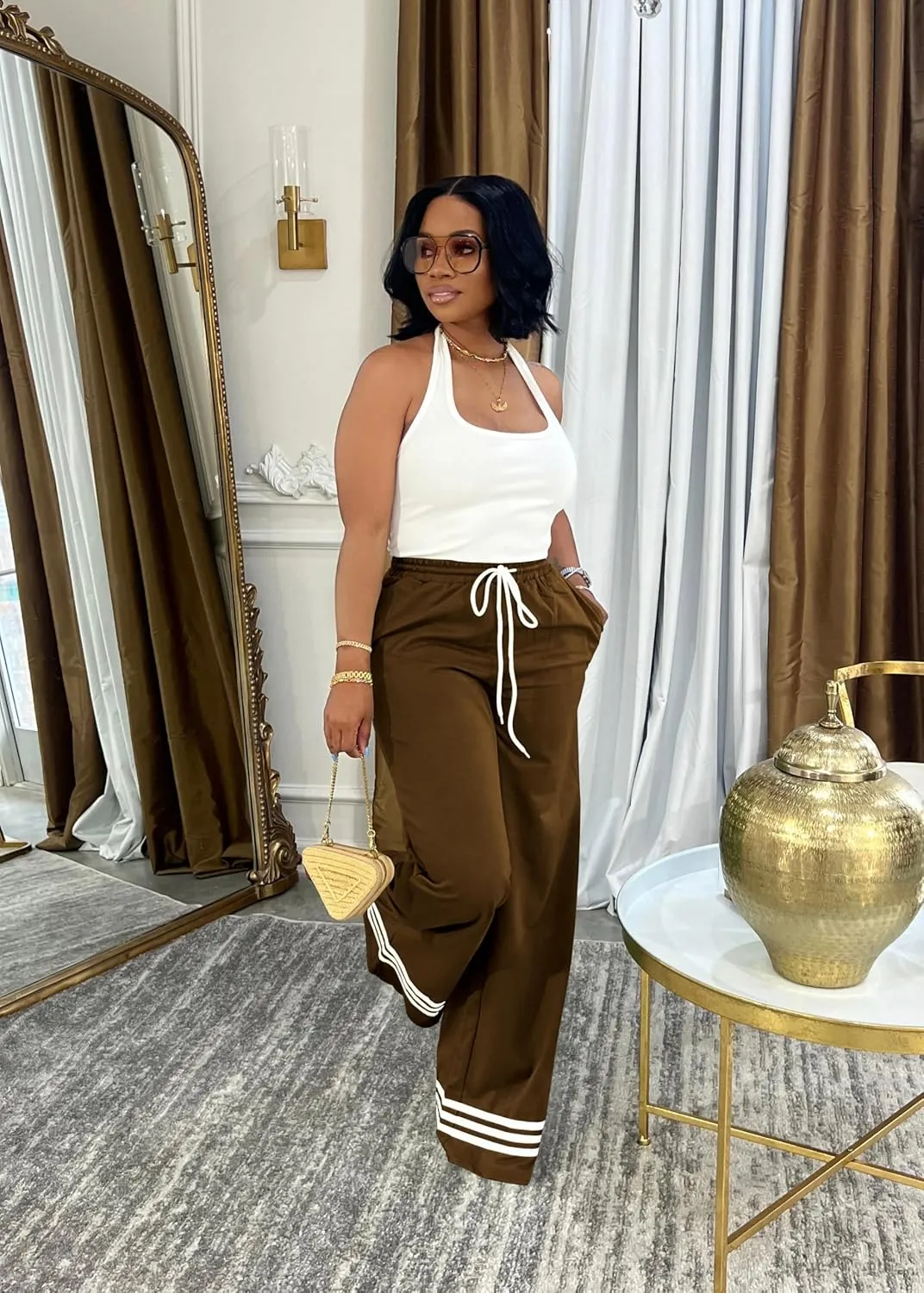 Nimsruc Wide Leg Sweatpants for Women High Waisted Drawstring Casual Loose Long Pants with Pockets