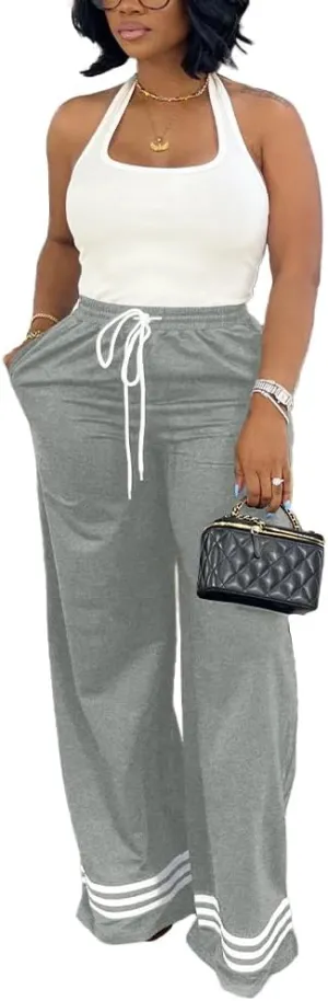 Nimsruc Wide Leg Sweatpants for Women High Waisted Drawstring Casual Loose Long Pants with Pockets