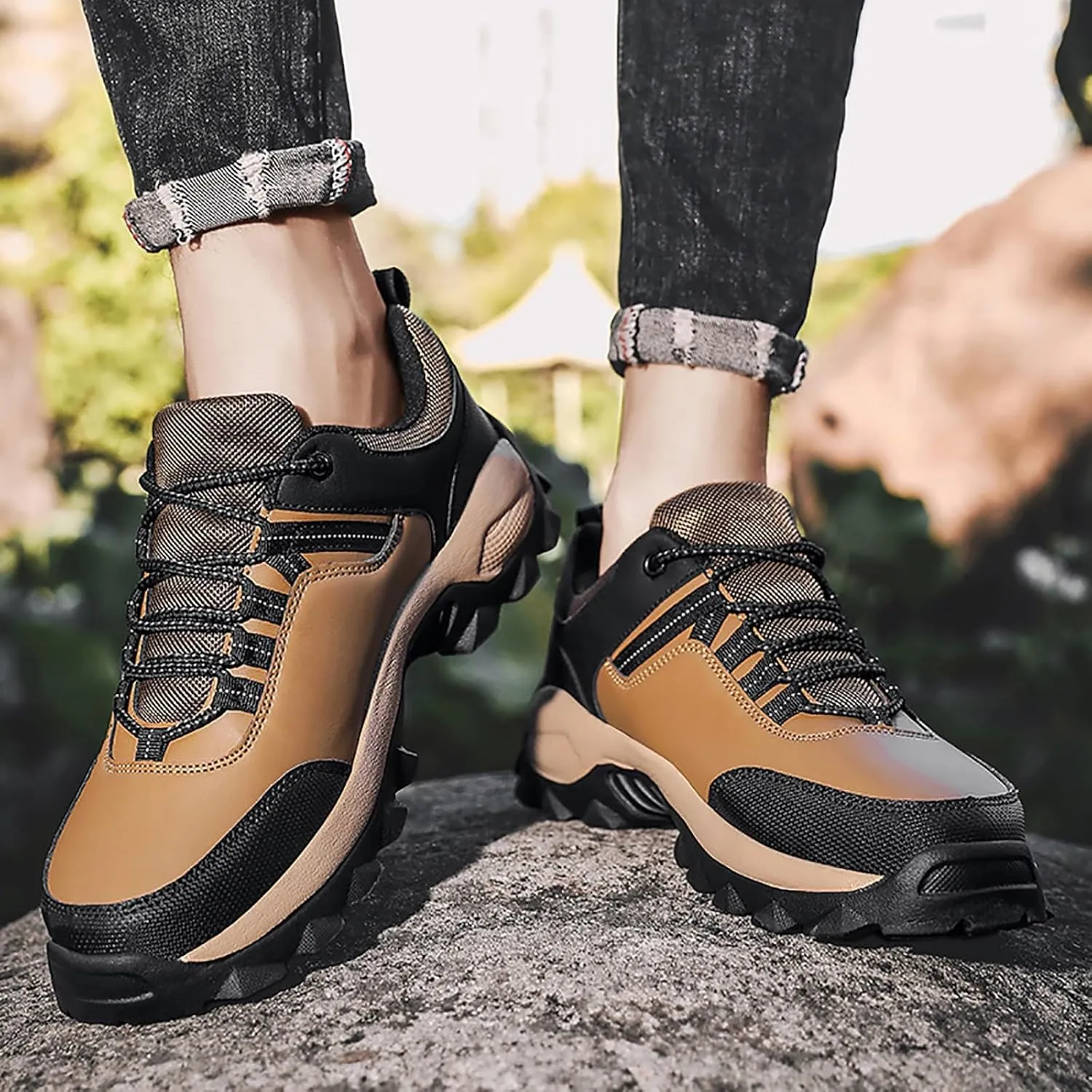 Non Slip Work Shoes for Men Walking Sneakers Comfortable Leather Casual Athletic Tennis Shoes Sneaker Men