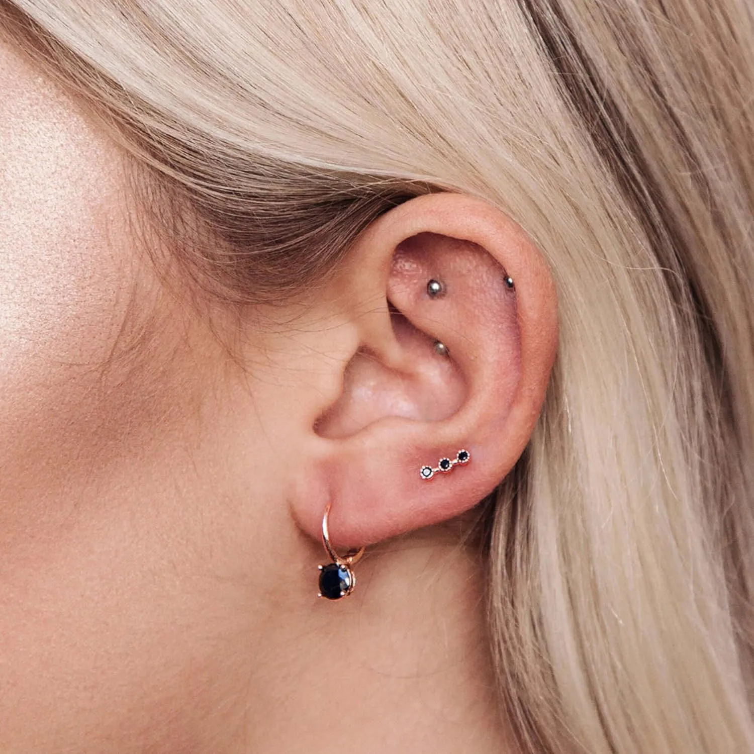 Onyx Sleepers Dainty Solitaire Hoops, 14K Solid Gold Drop Huggie Hoops, Dangle Small Hoop Earrings, Minimalist Jewelry, Gift For Whomen.