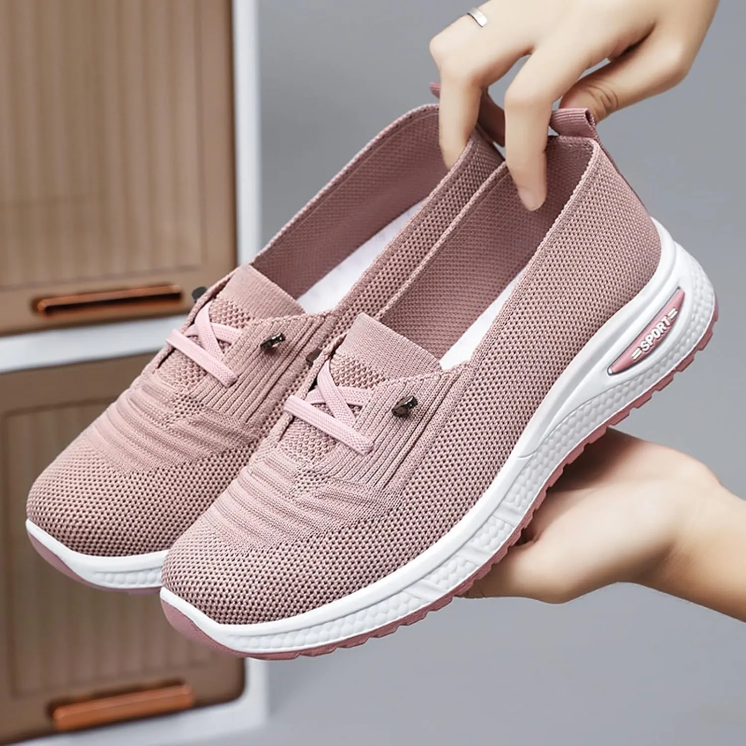 Orthopedic Walking Shoes for Women Wide Width, Women Breathable Mesh Orthopedic Sneakers Slip On Nurse Shoes Arch Support Lightweight Comfortable Non Slip Work Shoe
