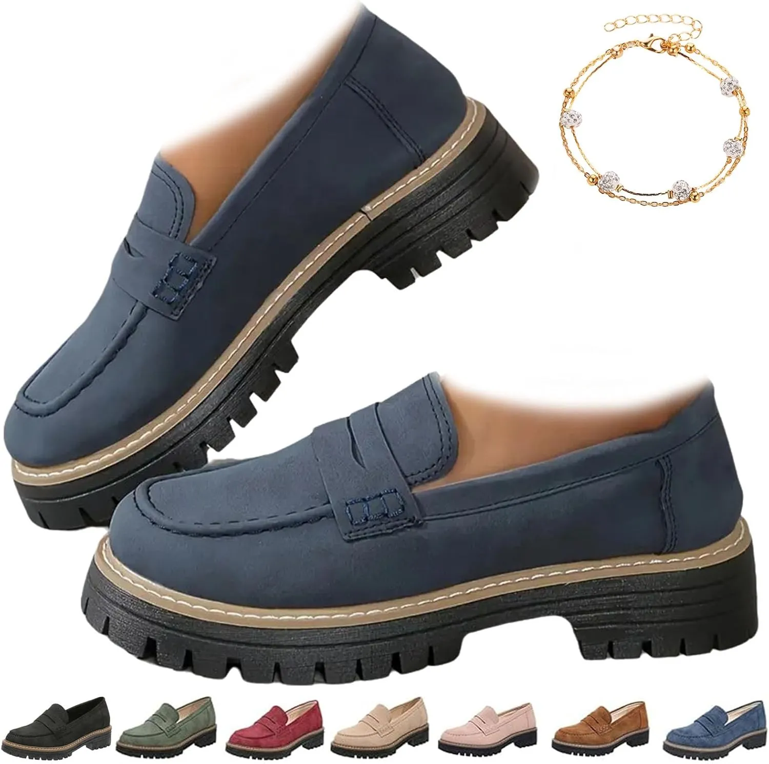 Orthoture Orthopedic Platform Loafers, Lug Sole Loafers for Women, Womens Round Toe Walking Shoe,Slip on Shoes