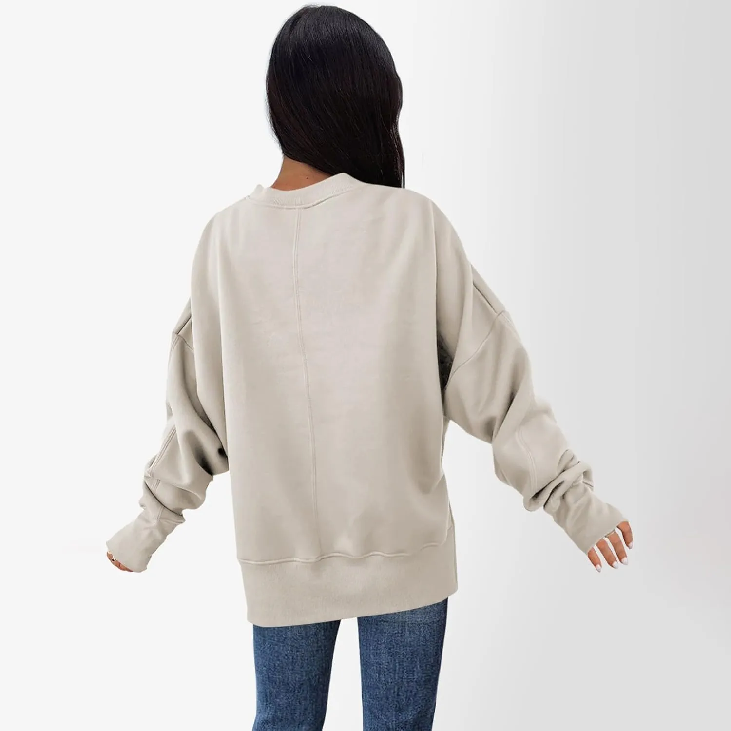 Oversized Crewneck Sweatshirts Women Side Slit Sweatshirt Cute Y2k Tops Preppy Long Sleeve Sweatshirt with Thumb Holes