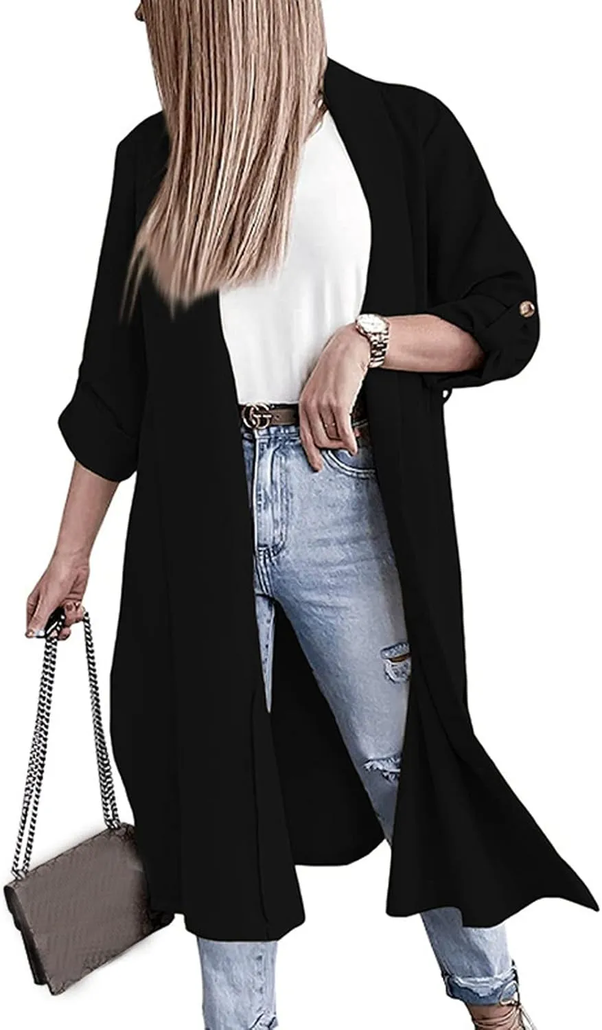 Oversized Long Blazer Cardigans for Women Open Front Ankle Length Long Sleeve Trench Coats Casual Dressy Outwear