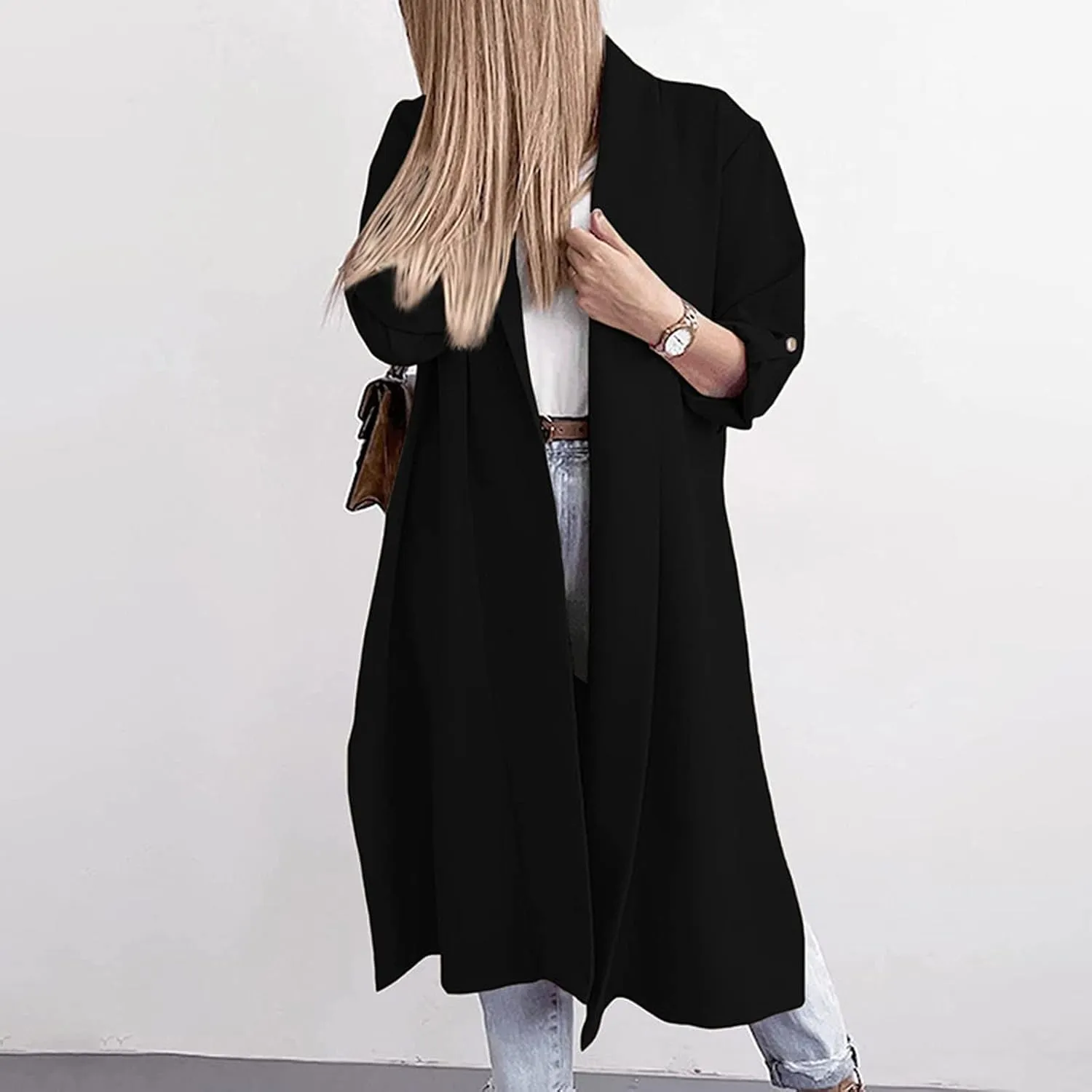 Oversized Long Blazer Cardigans for Women Open Front Ankle Length Long Sleeve Trench Coats Casual Dressy Outwear