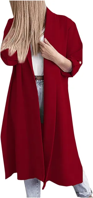 Oversized Long Blazer Cardigans for Women Open Front Ankle Length Long Sleeve Trench Coats Casual Dressy Outwear