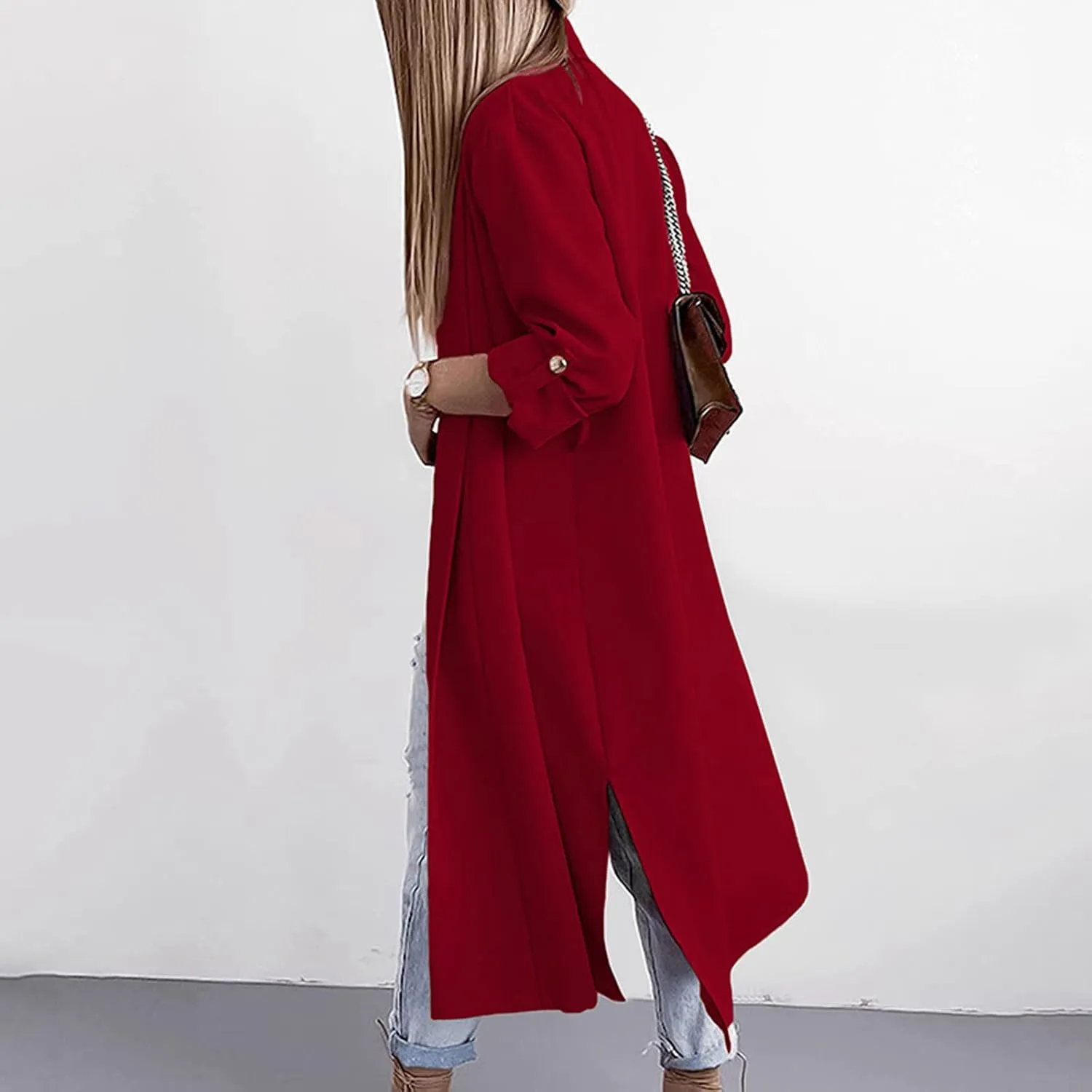 Oversized Long Blazer Cardigans for Women Open Front Ankle Length Long Sleeve Trench Coats Casual Dressy Outwear