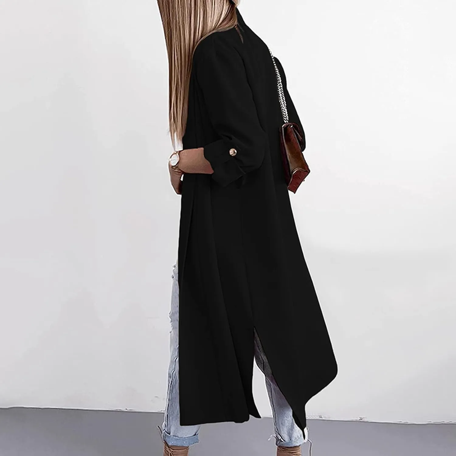 Oversized Long Blazer Cardigans for Women Open Front Ankle Length Long Sleeve Trench Coats Casual Dressy Outwear
