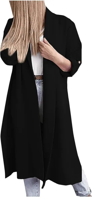 Oversized Long Blazer Cardigans for Women Open Front Ankle Length Long Sleeve Trench Coats Casual Dressy Outwear