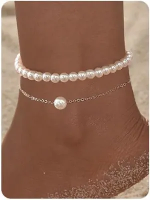 Pearl Ankle Bracelets for Women Silver Anklet Summer Beachy Cute Dainty Jewelry Gift