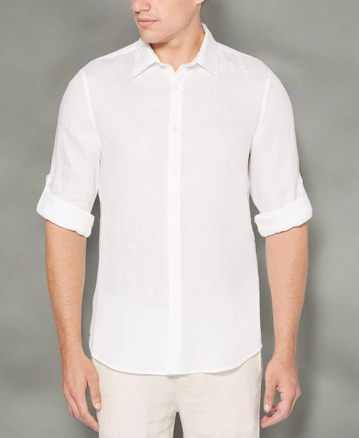 Perry Ellis Men's Roll Sleeve 100% Linen Button-Down Shirt (Size X-Small - 5X Big & Tall)