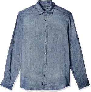 Perry Ellis Men's Roll Sleeve 100% Linen Button-Down Shirt (Size X-Small - 5X Big & Tall)