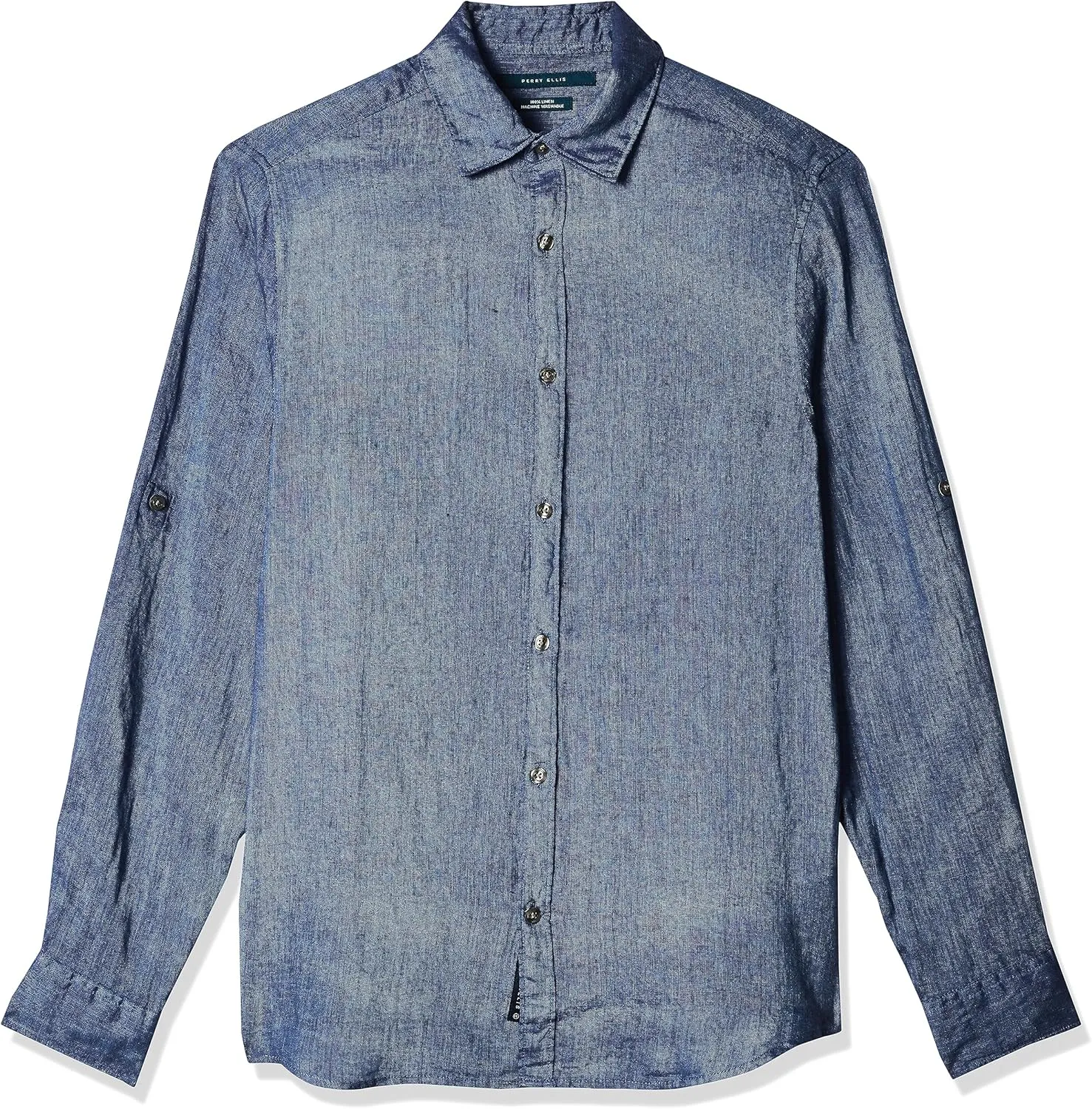 Perry Ellis Men's Roll Sleeve 100% Linen Button-Down Shirt (Size X-Small - 5X Big & Tall)