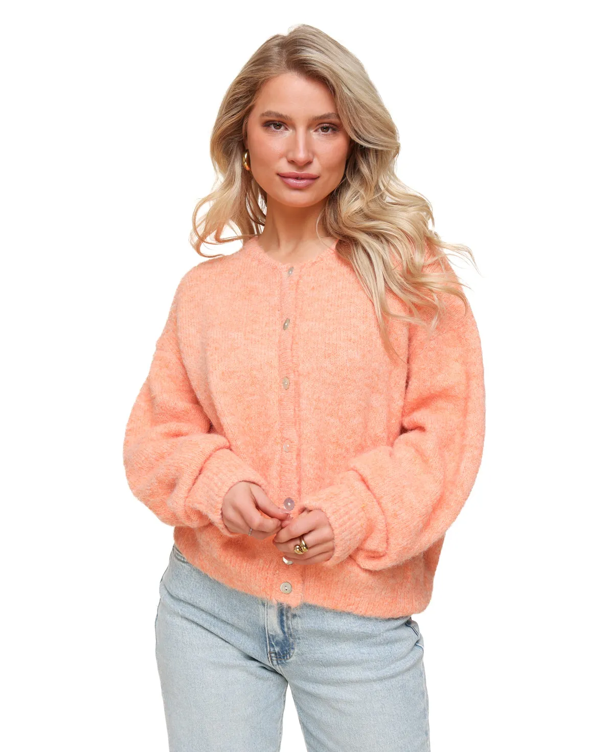 Perzik Oranje Basic Gebreide - Vest