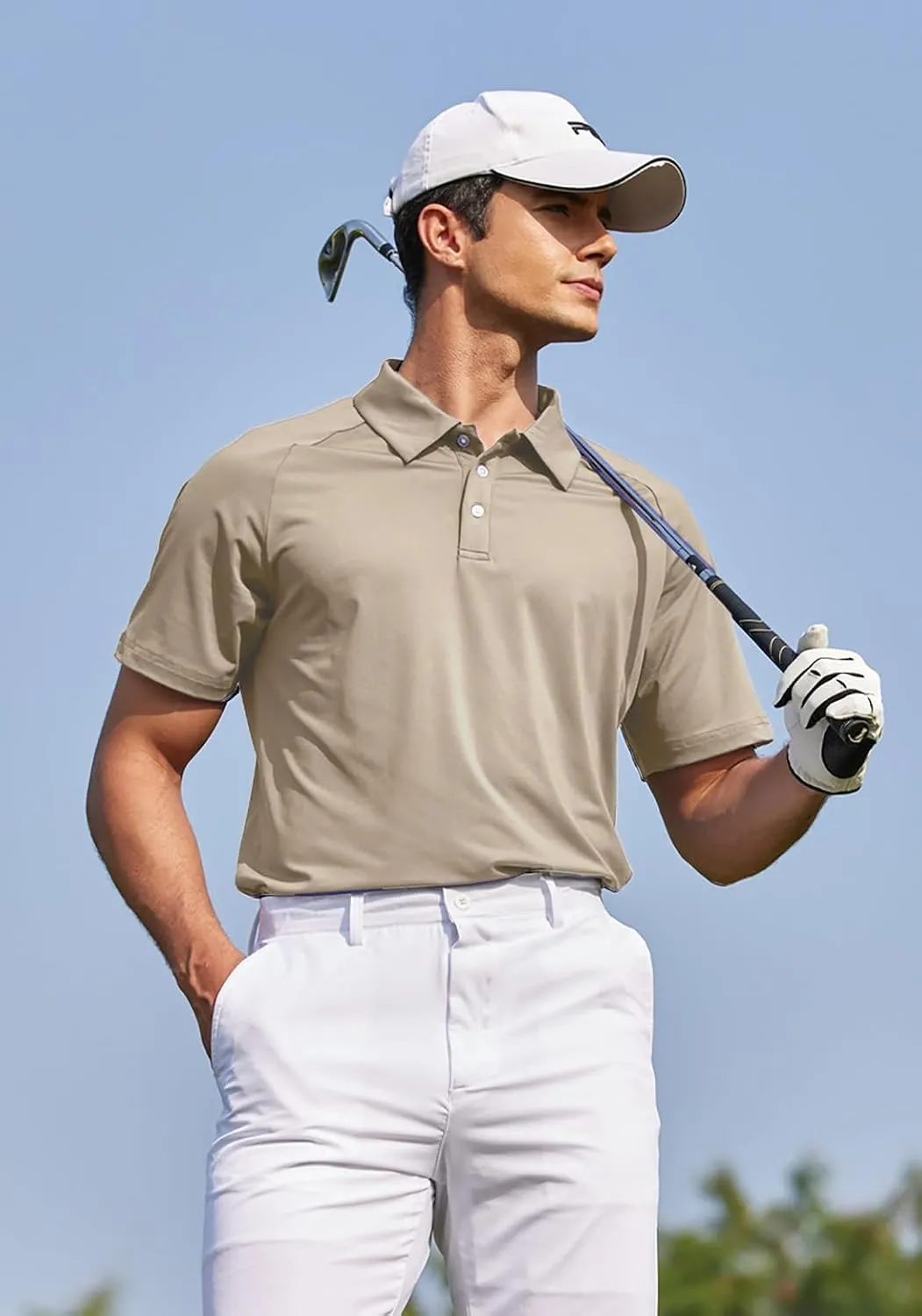PINSPARK Mens Golf Polo Shirts Performance Quick-Dry Moisture-Wicking Collared Shirts Short Sleeve Buttons Casual Polo Shirts