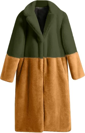 Plus Size Faux Fur Jackets for Women Winter Warm Thermal Shaggy Coats Long Sleeve Notched Lapel Collar Cozy Outwear