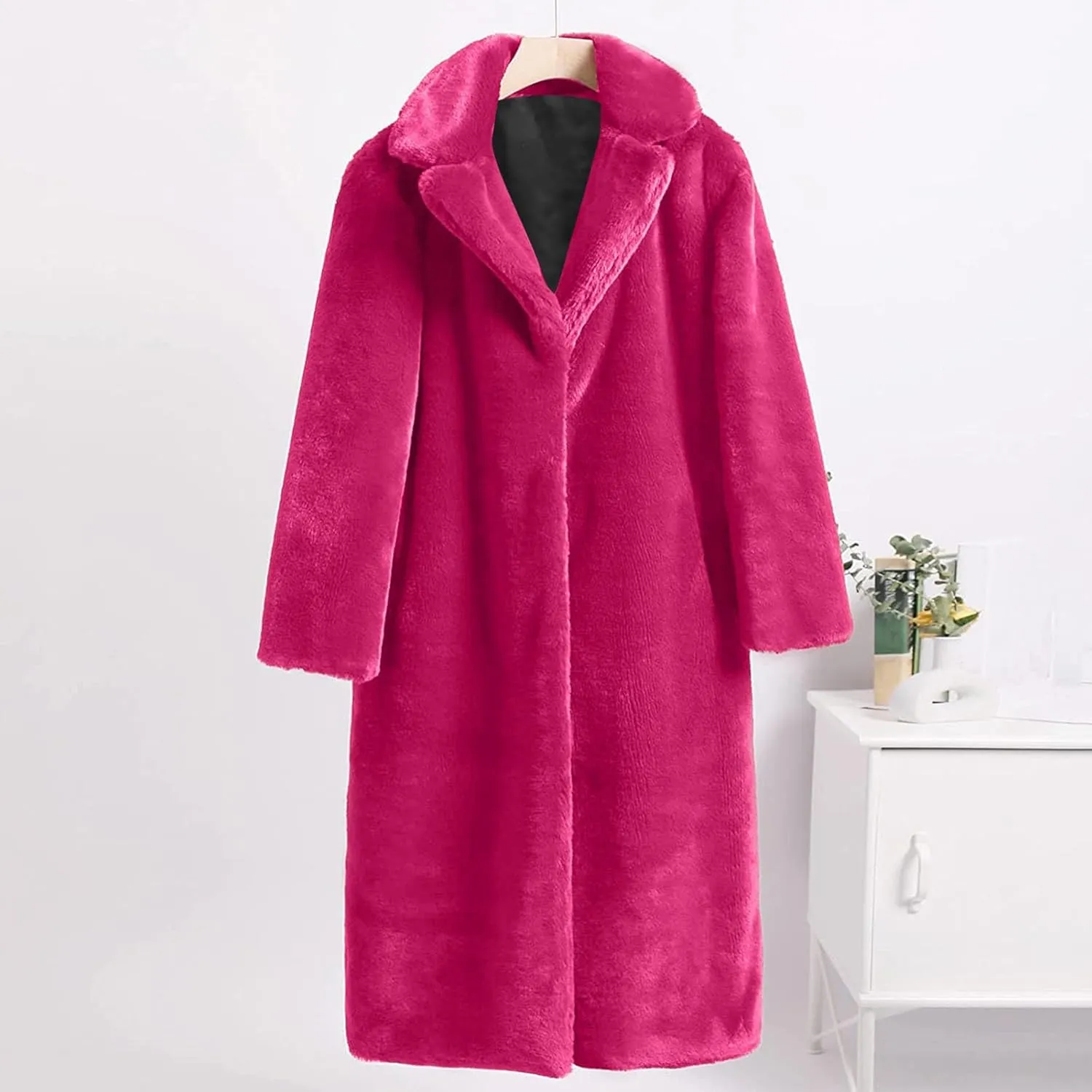 Plus Size Faux Fur Jackets for Women Winter Warm Thermal Shaggy Coats Long Sleeve Notched Lapel Collar Cozy Outwear