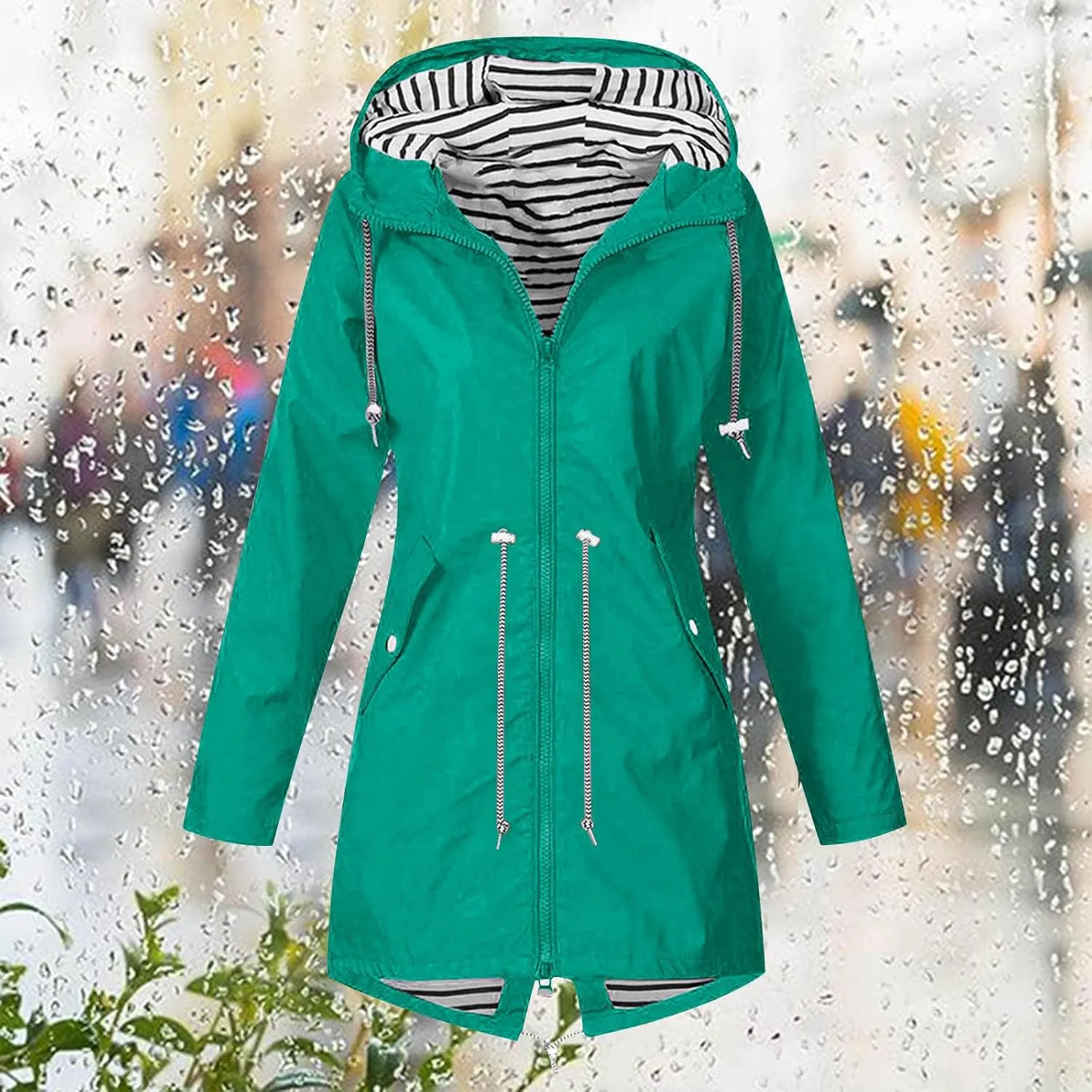 Plus Size Rain Coats for Women Waterproof Rain Jackets Full Zip Windbreaker with Hood Lightweight Jackets for Hiking