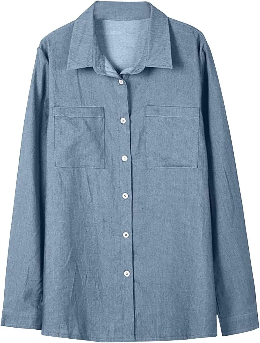 Plus Size Winter Coats for Women 2024 Casual Single Breasted Open Front Denim Tops Long Sleeve Jackets Outerwear