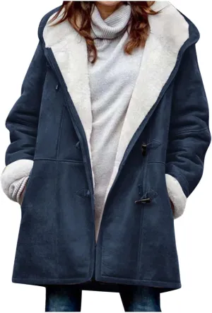 Plus Size Winter Coats for Women 2024 Warm Sherpa Fleece Lined Distressed Jackets Hooded Parka Faux Suede Pea Coat Outerwear