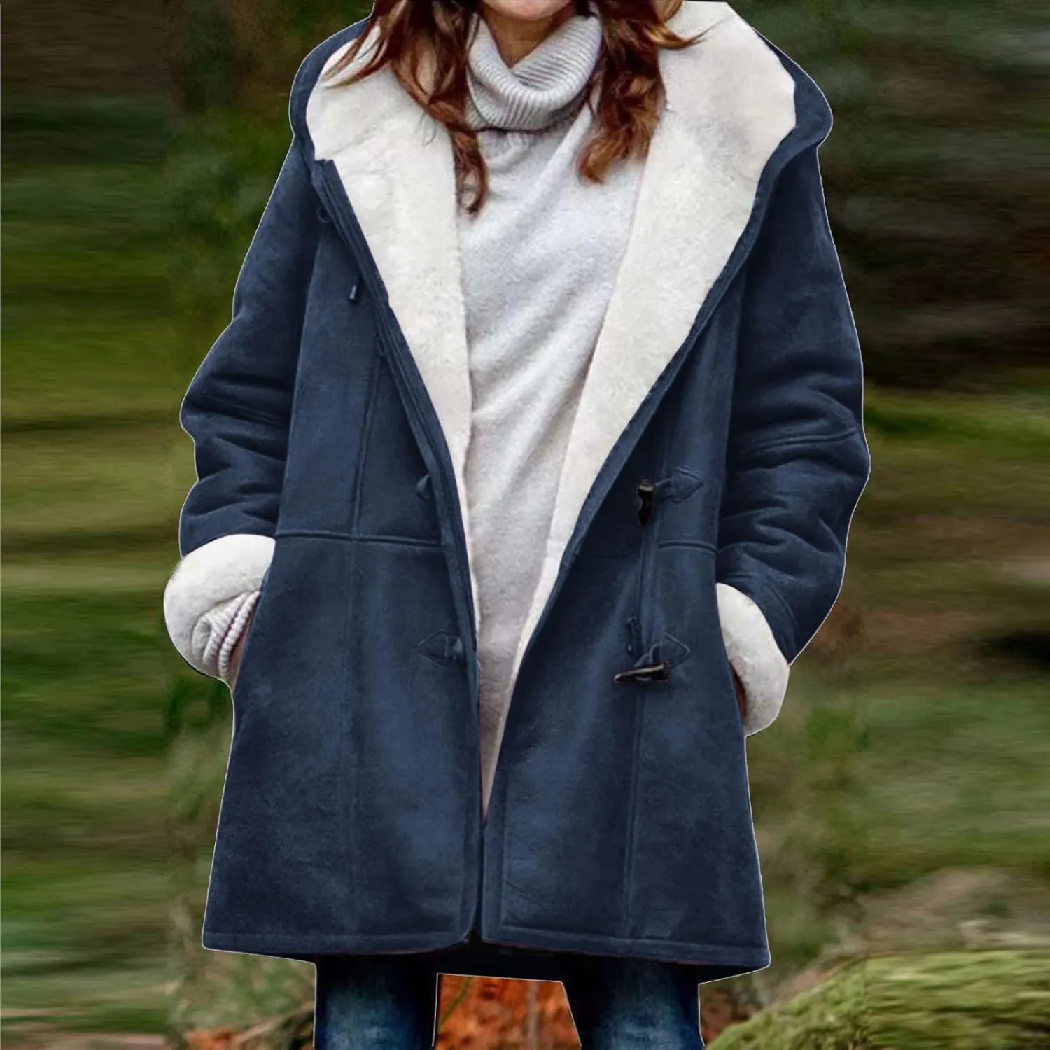 Plus Size Winter Coats for Women 2024 Warm Sherpa Fleece Lined Distressed Jackets Hooded Parka Faux Suede Pea Coat Outerwear