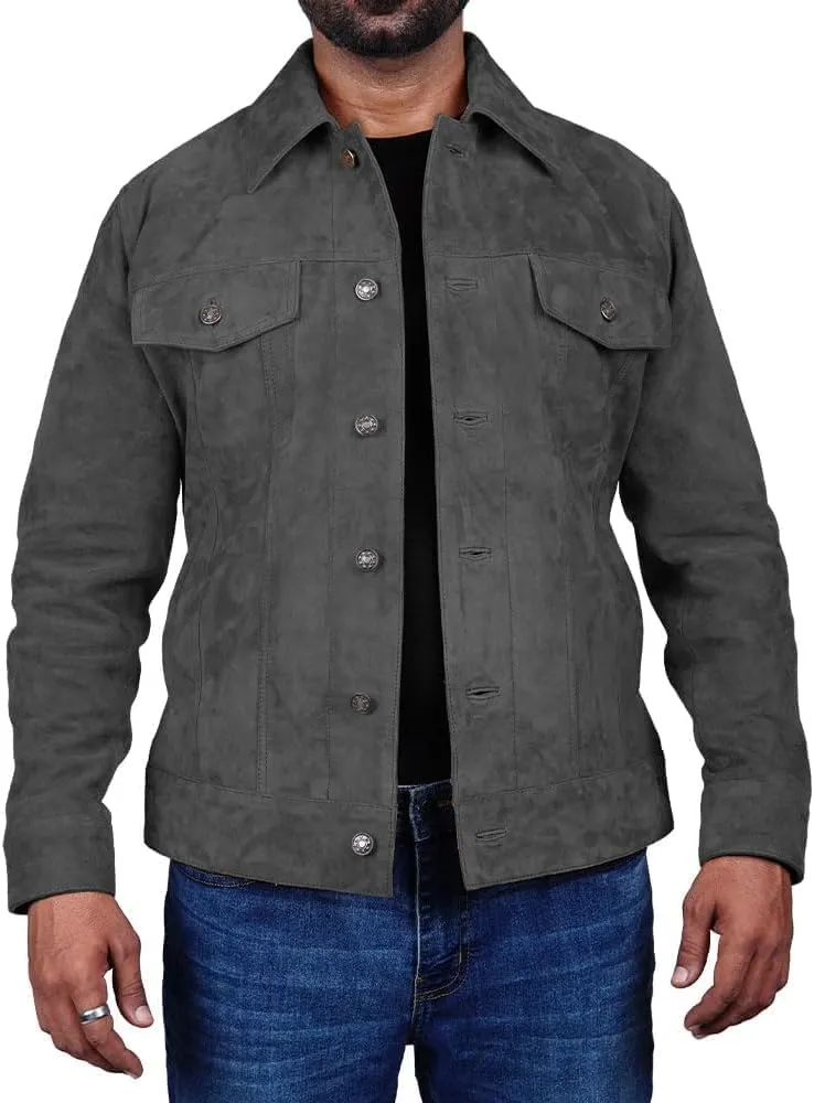 Premium Vintage Trucker Suede Leather Jacket Men Genuine Lambskin Men Leather Jackets Shirt Collar Jackets For Mens