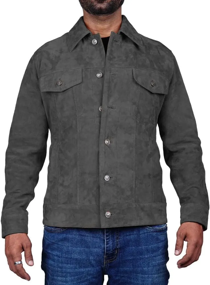 Premium Vintage Trucker Suede Leather Jacket Men Genuine Lambskin Men Leather Jackets Shirt Collar Jackets For Mens