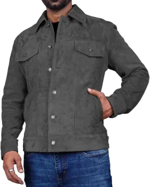 Premium Vintage Trucker Suede Leather Jacket Men Genuine Lambskin Men Leather Jackets Shirt Collar Jackets For Mens