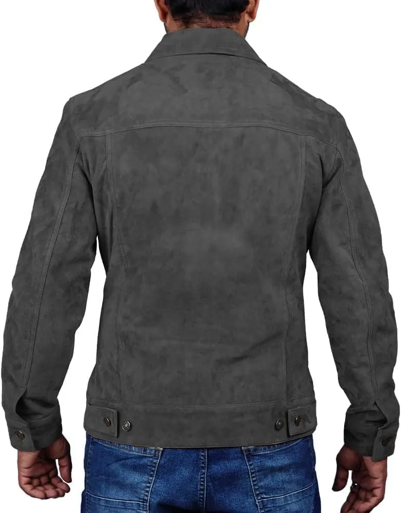 Premium Vintage Trucker Suede Leather Jacket Men Genuine Lambskin Men Leather Jackets Shirt Collar Jackets For Mens