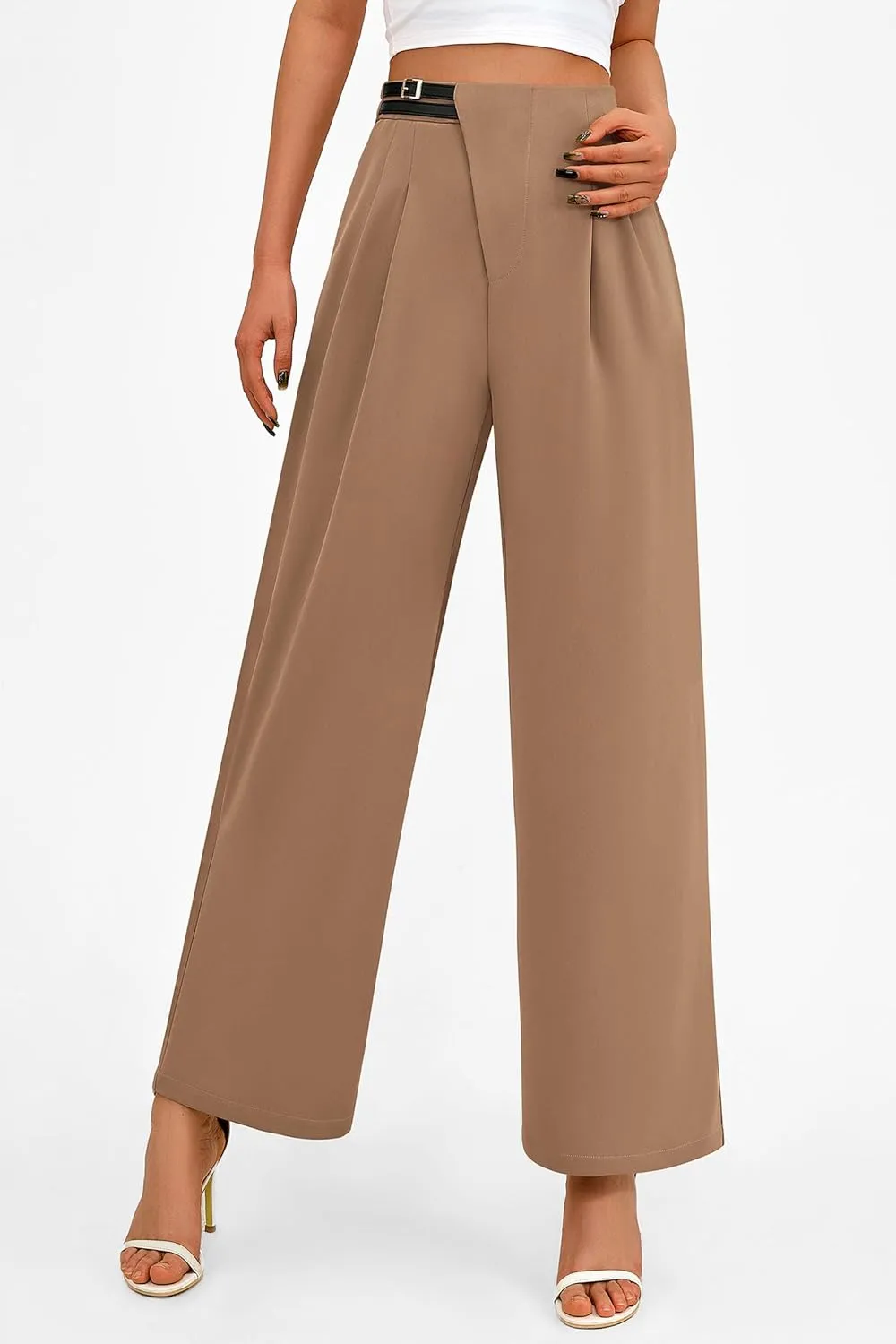 PRETTYGARDEN Women's Wide Leg Dressy Pants High Waisted Fashion Business Casual Work Office Trousers Palazzo Pant