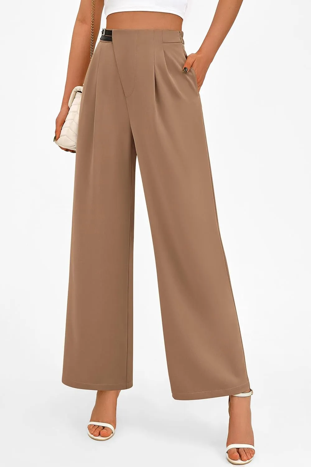 PRETTYGARDEN Women's Wide Leg Dressy Pants High Waisted Fashion Business Casual Work Office Trousers Palazzo Pant