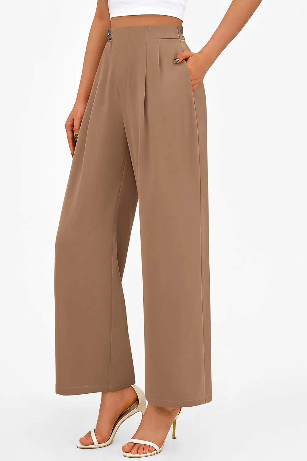 PRETTYGARDEN Women's Wide Leg Dressy Pants High Waisted Fashion Business Casual Work Office Trousers Palazzo Pant