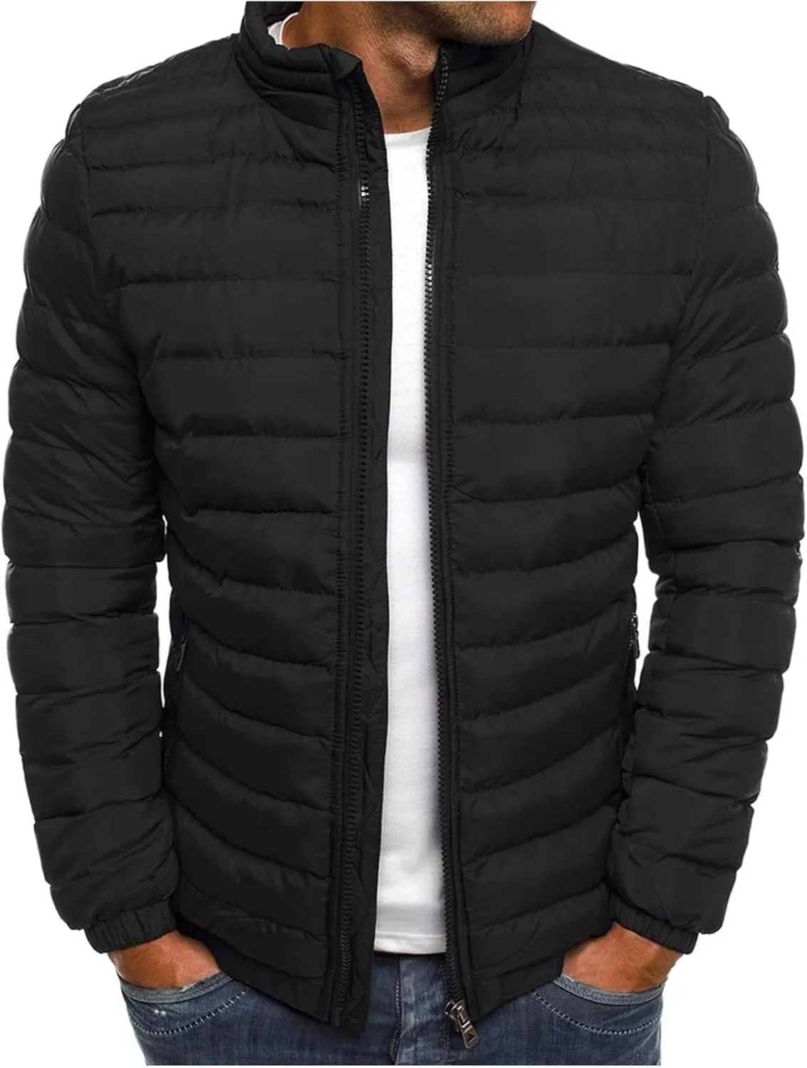 Puffer Jacket Men Packable Lightweight Down Jacket Zip up Quilted Jacket Warm Insulated Coats Thermal Winter Jacket