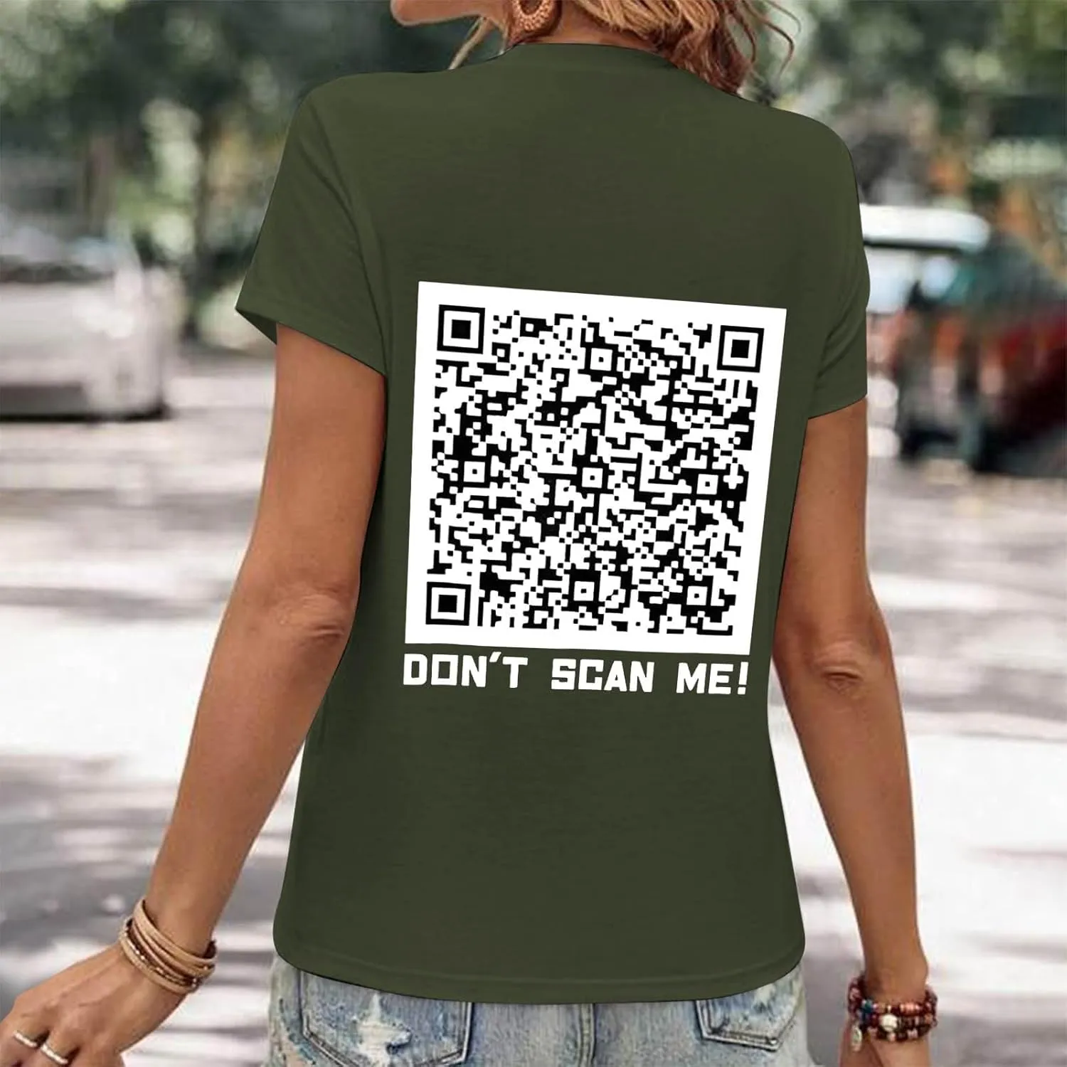 QR Code Shirts for Women Oversized Casual Crewneck Shorts Sleeve Pullover Tops Scan for A Fun Message T-Shirt