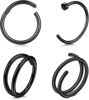 QWALIT Nose Rings - Double Hoop Nose Rings for Single Piercing