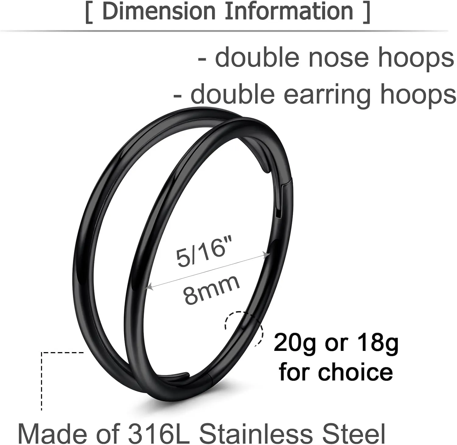 QWALIT Nose Rings - Double Hoop Nose Rings for Single Piercing