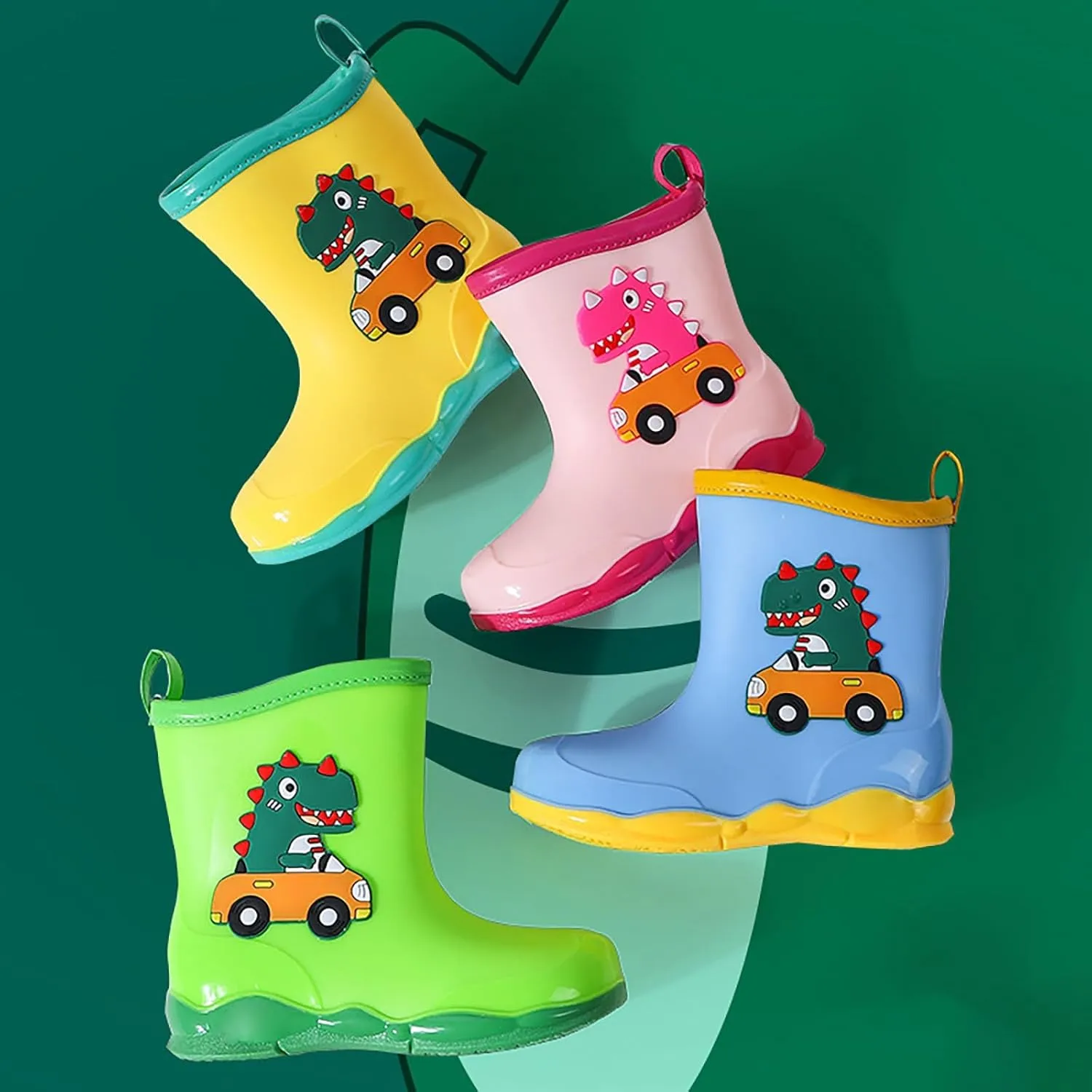Rain Boots Boys Kids Dinosaur Printed Rain Shoes Outdoor Boots Non Slip Rain PVC Rain Boots For Kids Girls' Rain Boots