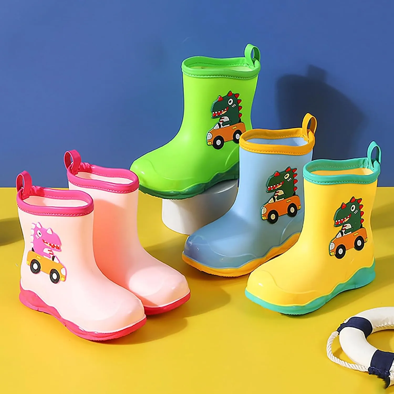 Rain Boots Boys Kids Dinosaur Printed Rain Shoes Outdoor Boots Non Slip Rain PVC Rain Boots For Kids Girls' Rain Boots
